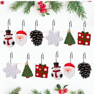 Set of 12 ceramic festive Christmas shower curtain hooks, Christmas decorations